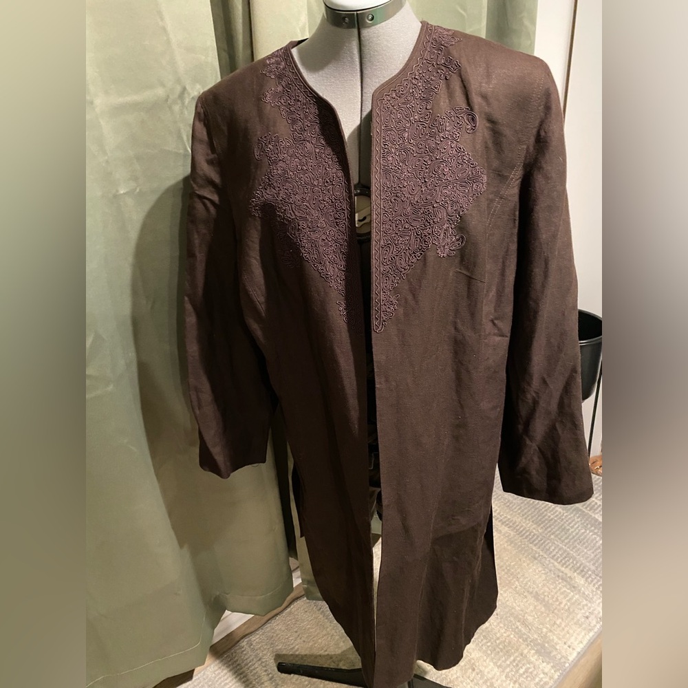 Larry Levine Brown Duster with Embroidered Design